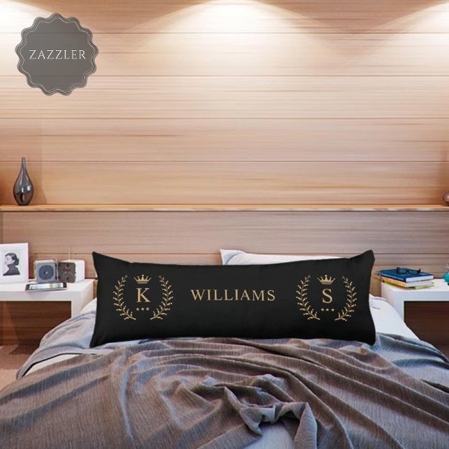 Anpassa Monogram för Svartvit Guld i Namn & initia Kroppskudde (Customize Name & Initial Black White Gold Monogram Body Pillow)