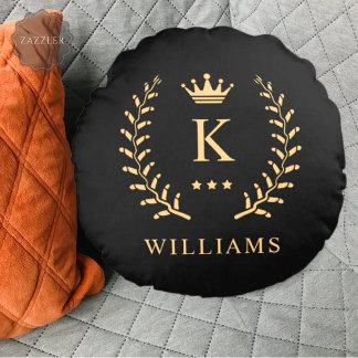 Anpassa Monogram för Svartvit Guld i Namn & initia Rund Kudde