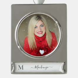 Anpassa Monogram första fotot i Namn Silverfärgad Julgransprydnad