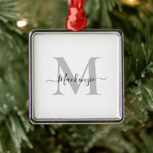 Anpassa Monogram första Premium Square i Namn Julgransprydnad Metall