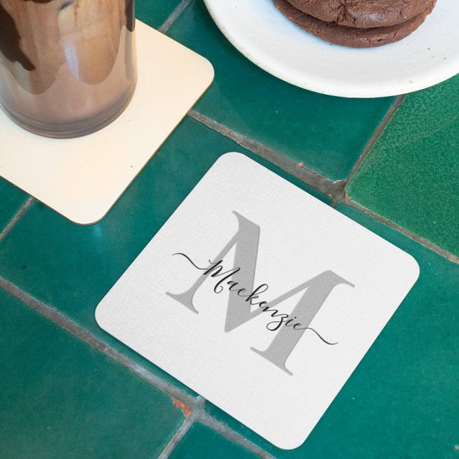 Anpassa Monogram Initial Namn Underlägg Papper Kvadrat (Personalize Monogram Initial Name Square Paper Coaster)