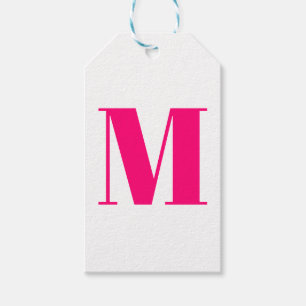 Anpassa monogram, initial rosa fuchsia vit presentetikett