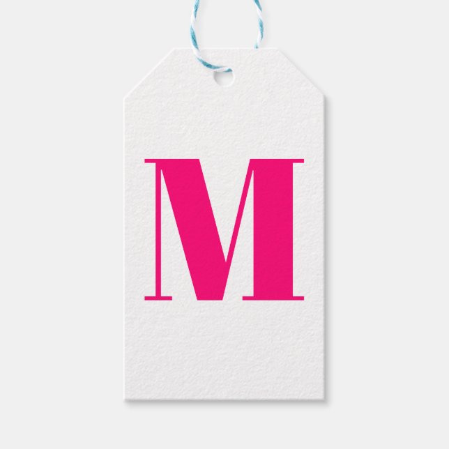 Anpassa monogram, initial rosa fuchsia vit presentetikett (Framsidan)
