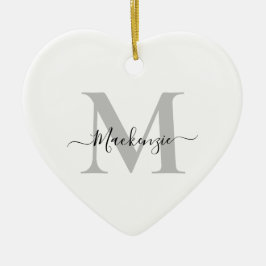 Anpassa Monogram inledande Namn Heart Julgransprydnad Keramik