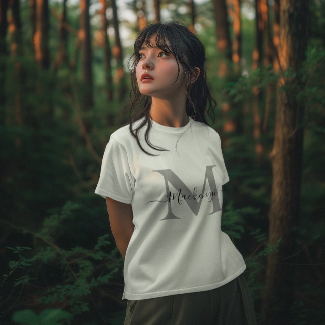 Anpassa Monogram Inledande Namn Kvinnor i vitt T Shirt (Personalize Monogram Initial Name Women's White T-Shirt)