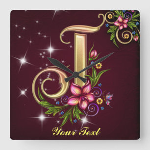 Anpassa monogram J Wall Clock Fyrkantig Klocka
