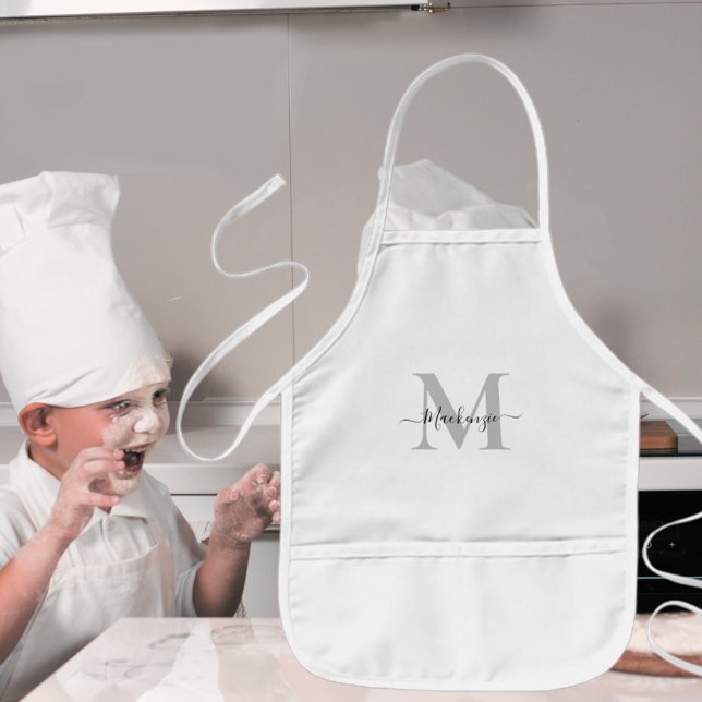 Anpassa Monogram Namn Lägg till bild Färg Barnförkläde (Personalize Monogram Name Add Photo Color Kids' Apron)