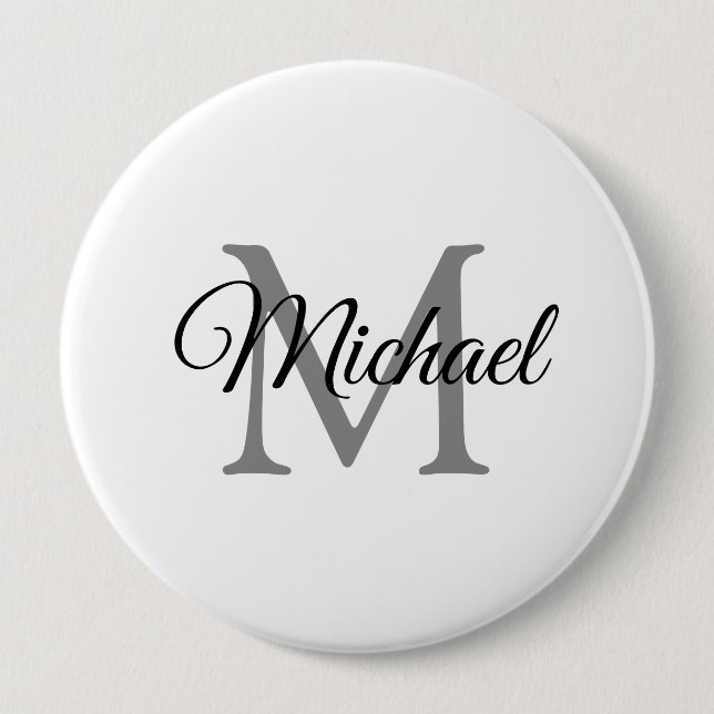 Anpassa Monogram Namn White Template Huge Knapp (Framsida)