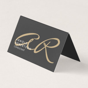 Anpassa Monogram Plain Grått Beige-Affärskort Visitkort