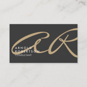 Anpassa Monogram Plain Grått Beige-Affärskort Visitkort