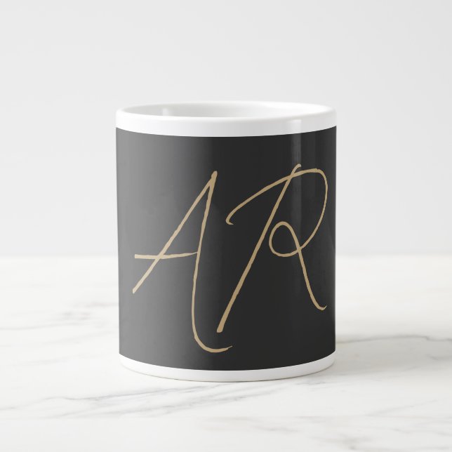 Anpassa Monogram Plain Grått Beige Jumbo Mugg (Framsidan)