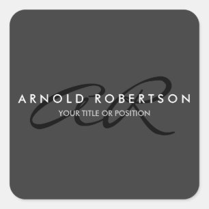Anpassa Monogram Plain Grått Black Add Namn Fyrkantigt Klistermärke