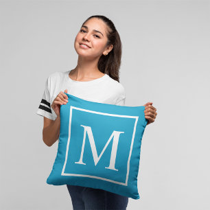 Anpassa monogram turkos blått kudde