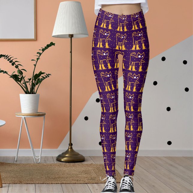 Anpassa Mönster Funny Pet Cats Mörk Lila Leggings (Skapare uppladdad)