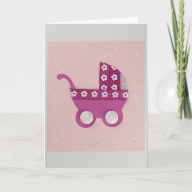 Anpassa Mörk rosa barnvagn med vita blommor Kort (Framsida)