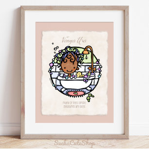 Anpassa! Mörk Skin Girl Bubble Bath Art Poster