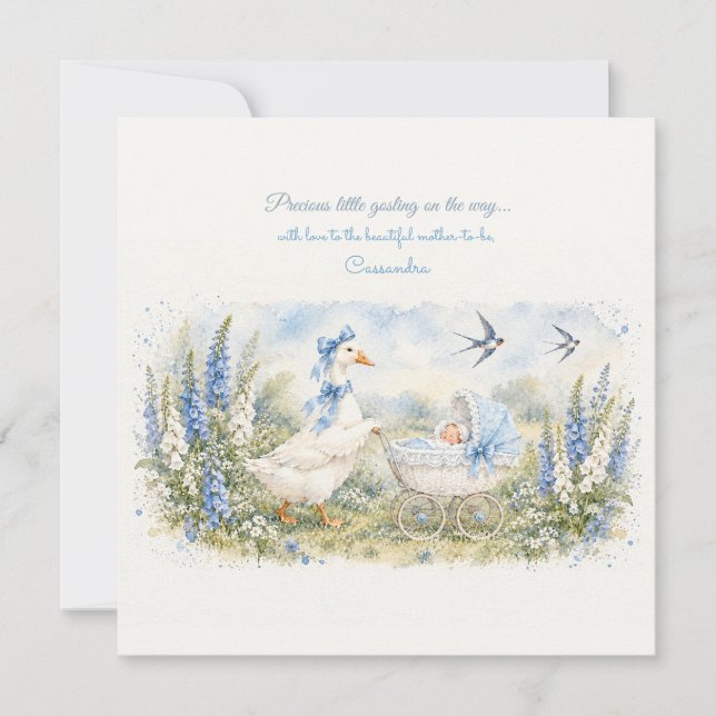 Anpassa Mother Goose Babyspridare Blå Bebis Shower (Framsida)