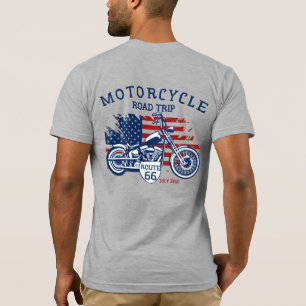 Anpassa Motorcykel Road Trip Rutt 66 USA Flagga T Shirt