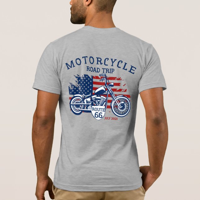 Anpassa motorcykelväg Resa väg 66 USA flagga T Shirt (Baksida)