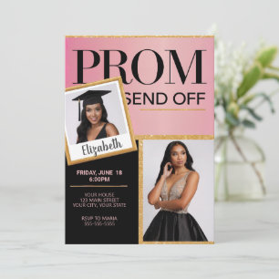Anpassa mousserande Rosa Black Prom Skicka foto Inbjudningar