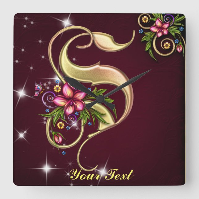 Anpassa musklockan för Monogram S Fyrkantig Klocka (Framsida)