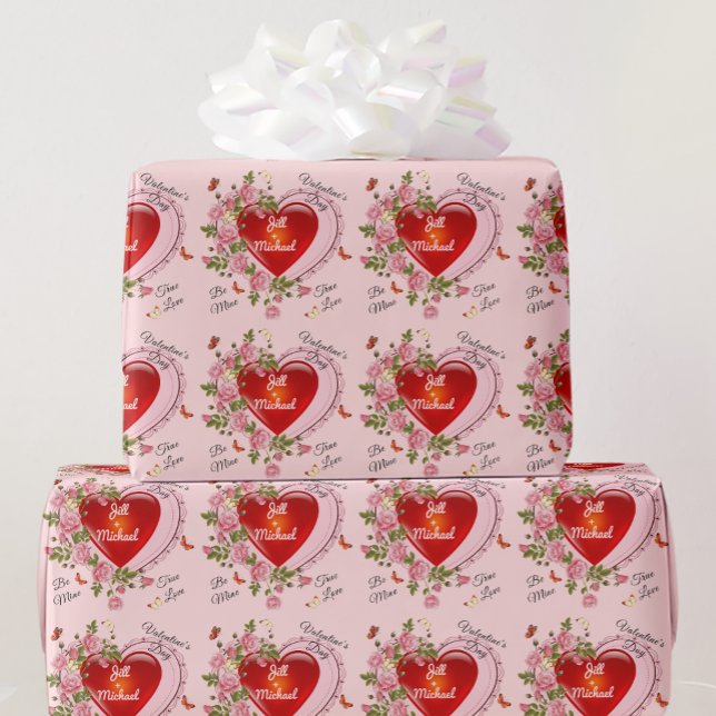 Anpassa Namn Alla hjärtans dag Hearts Ro Presentpapper (Skapare uppladdad)