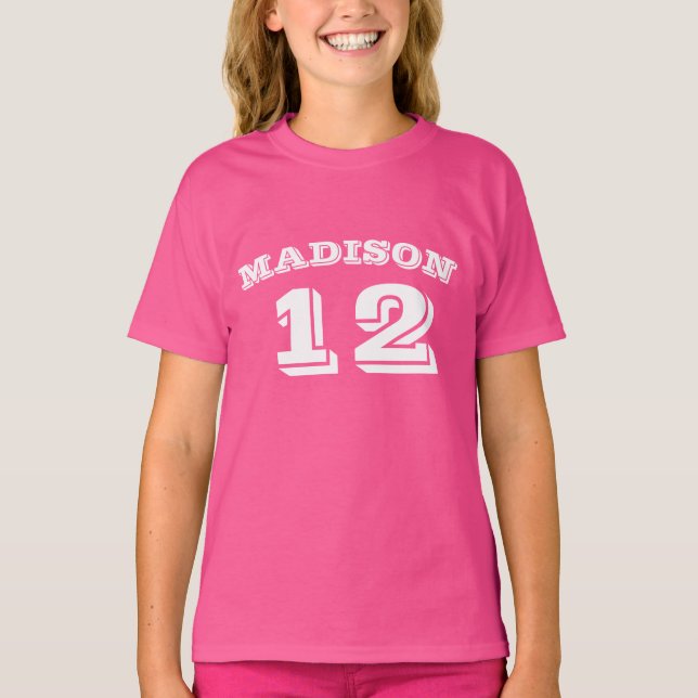 Anpassa namn, antal rosa vitt t shirt (Framsida)