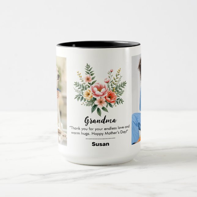 Anpassa Namn Blommigt Granma Gift Black-kombinatio Mugg (Center)