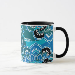 Anpassa Namn Blue Paisley Black Inside Mugg