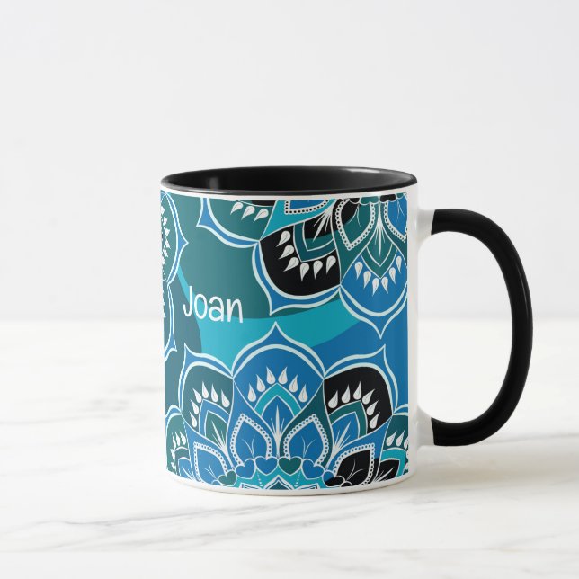 Anpassa Namn Blue Paisley Black Inside Mugg (Höger)