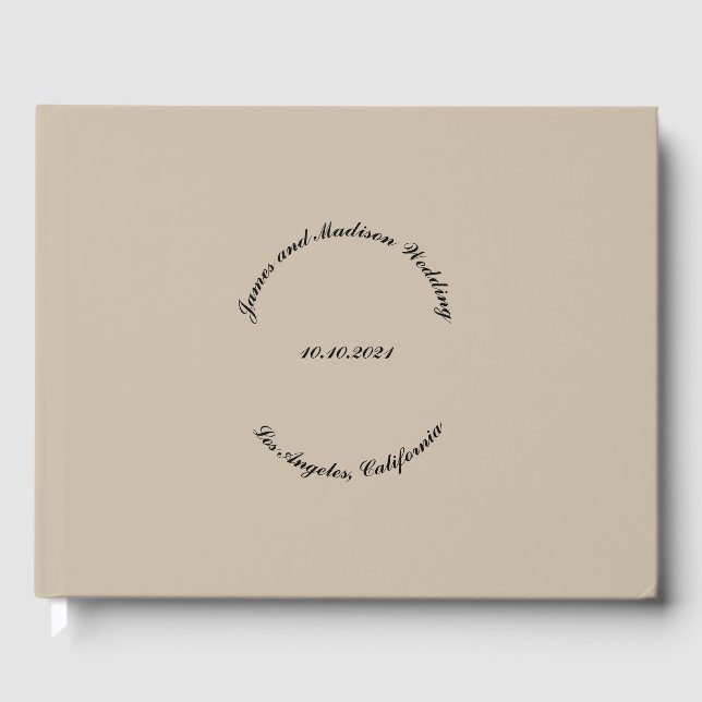 Anpassa Namn, datum, svart, beige tan bröllop Gästböcker (Framsida)