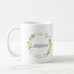 Anpassa Namn Elegant Lemon Blommigt andedräkt Kaffemugg