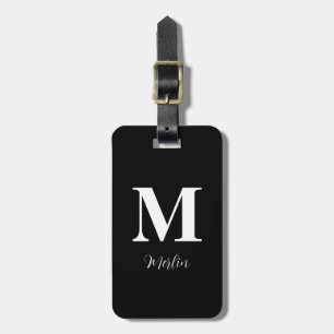 Anpassa namn för Monogram Initialer Black White Mo Bagagebricka