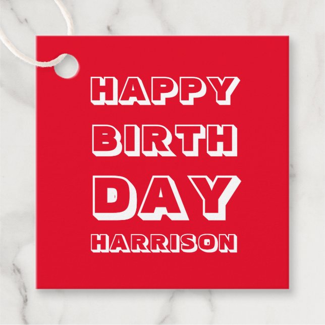 Anpassa Namn, Grattis på födelsedagen, rödvit fets Gåvor Etiketter (Framsida)