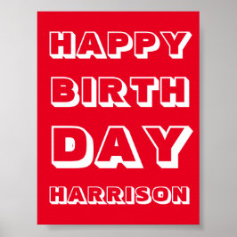 Anpassa Namn, Grattis på födelsedagen, rödvit fets Poster