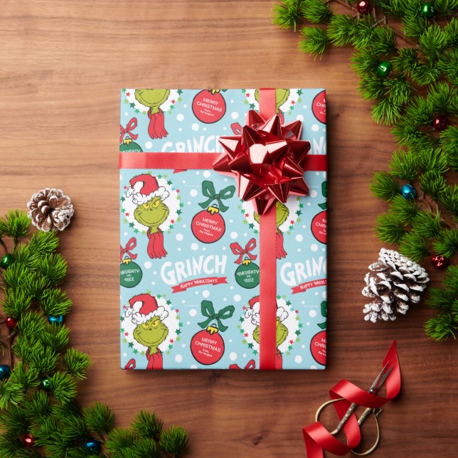 Anpassa namn - Grinch med ornament Presentpapper (Julgåva)