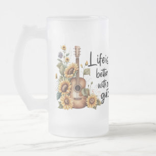 Anpassa Namn Guitar med solros Frostat Ölglas