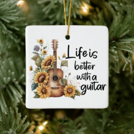 Anpassa Namn Guitar med solros Julgransprydnad Keramik