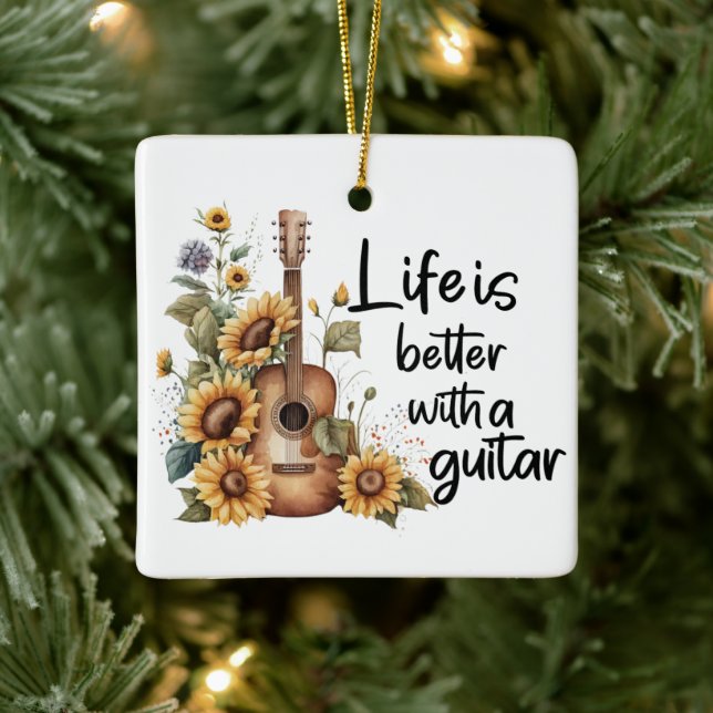 Anpassa Namn Guitar med solros Julgransprydnad Keramik (Träd)