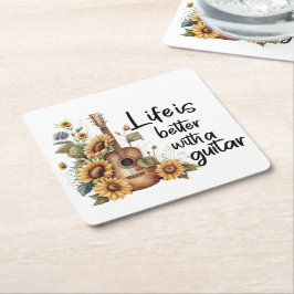 Anpassa Namn Guitar med solros Underlägg Papper Kvadrat