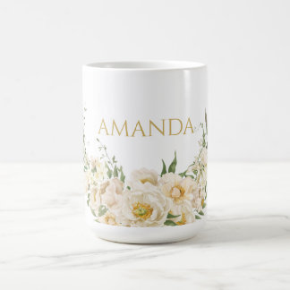Anpassa Namn Guld och vit blomma Kaffemugg