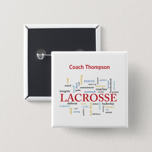 Anpassa Namn Lacrosse Coach, tack Ord Knapp (Framsida & baksida)