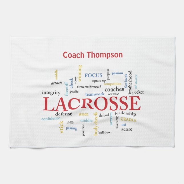 Anpassa Namn Lacrosse Coach, tack Ord Kökshandduk (Horisontell)