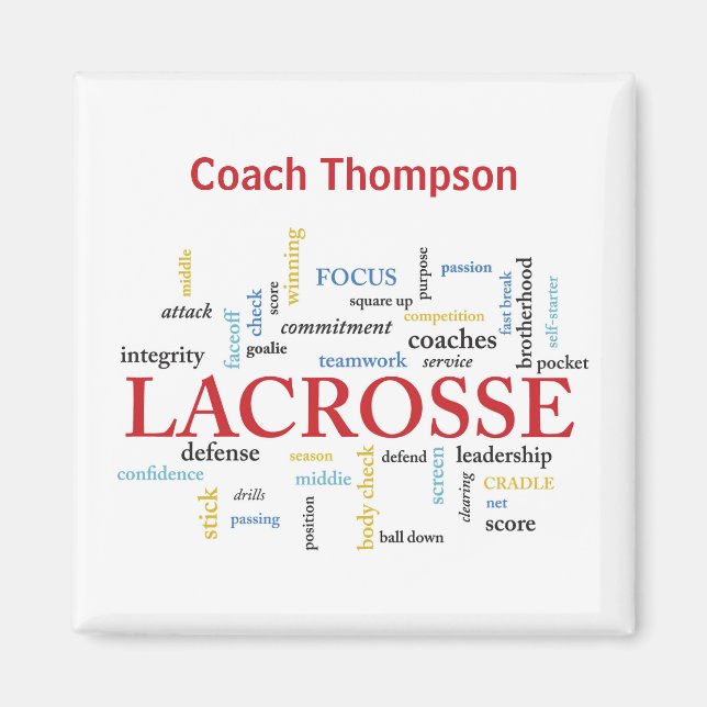 Anpassa Namn Lacrosse Coach, tack Ord Magnet (Framsidan)