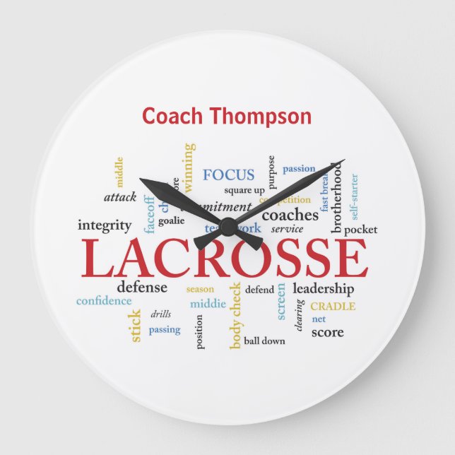 Anpassa Namn Lacrosse Coach, tack Ord Stor Klocka (Framsida)