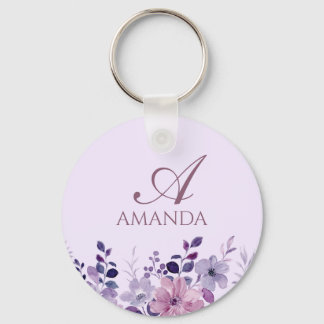 Anpassa Namn Lila Flower Nyckelring