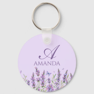 Anpassa Namn Lila Lavender Flower Nyckelring
