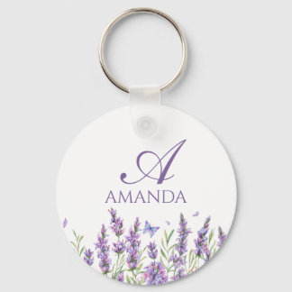 Anpassa Namn Lila Lavender Flower Nyckelring