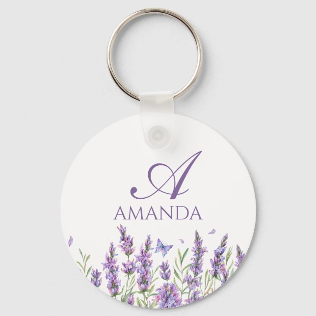 Anpassa Namn Lila Lavender Flower Nyckelring (Framsida)