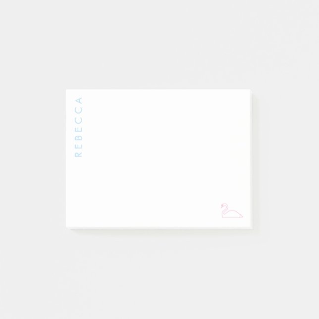 Anpassa Namn Ljusblå, Svan Ljusrosa, Version 2 Post-it Block (Framsida)